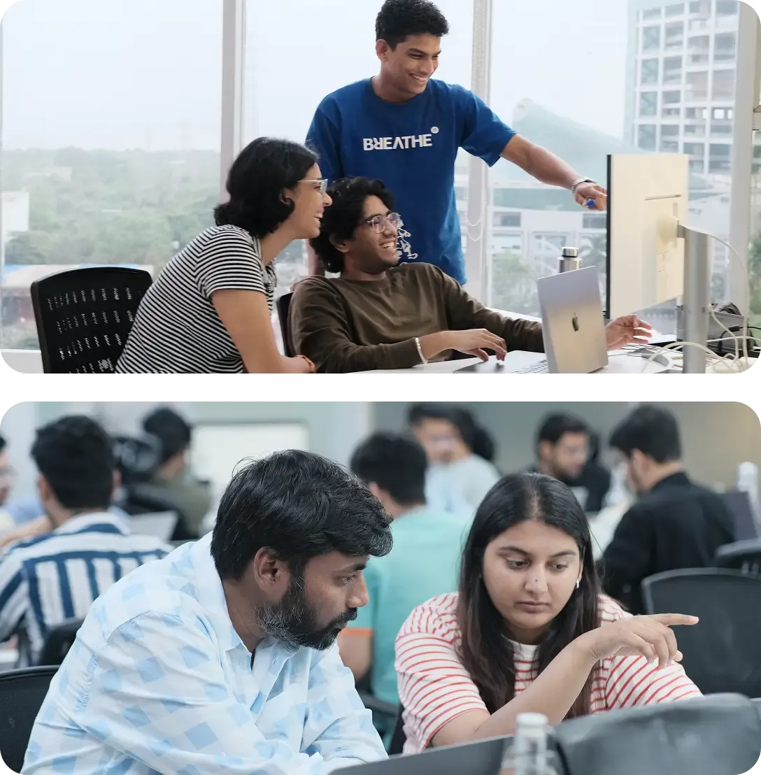 Grexa teammates collaborating around their desks